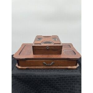 Vintage London Leather Wooden Mens Dresser Jewelry Box Made Japan
